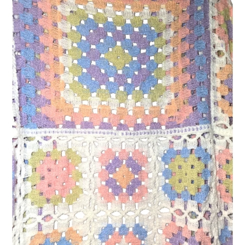 POL Pastel Crochet Granny Square Duster Kimono Cardigan OSFA - Picture 12 of 17